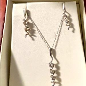 Silver and Diamond necklace and earring set
